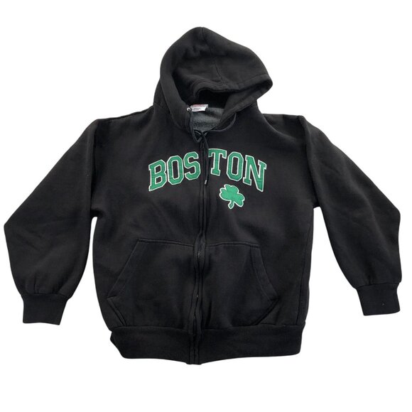 Ritchie's Sportswear Mens Boston Hoodie Sweatshirt Medium Black Embroidered Y2K - Picture 1 of 11